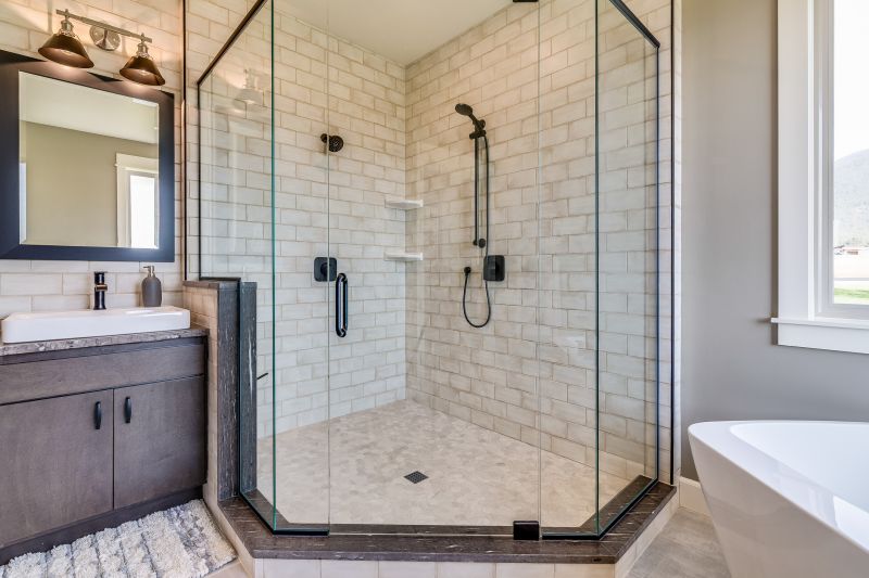 Black Frame Shower with Large Tiles